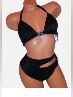 Victoria's Secret Black Halter Cutout High-Waist Bikini